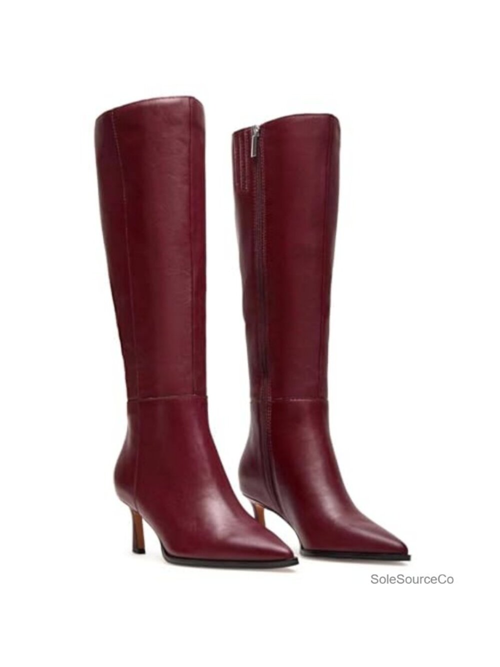Kitten Heel Knee High Boots Pointed Toe Side Zipper Dress Boots
